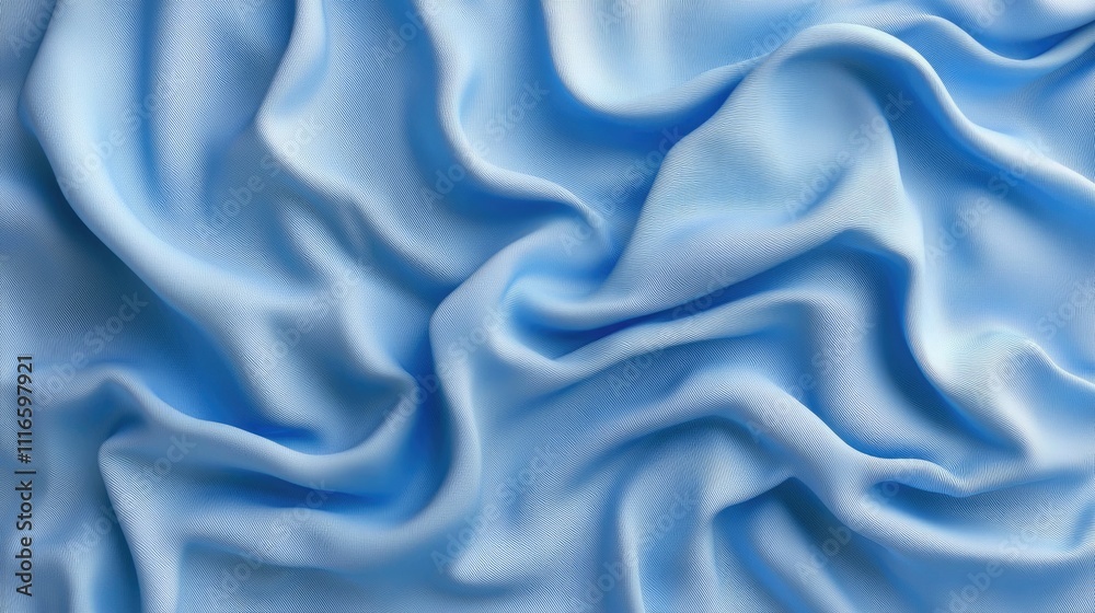Obraz premium Elegant Blue Drapery: Soft Textile Fabric Flowing Gracefully on a Horizontal Background