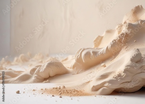 Wallpaper Mural Beige powder settles on a white canvas, partially covering it, art supply, creative space Torontodigital.ca