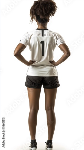 Confident Brazilian Female Soccer Player Wearing White Jersey on White Background