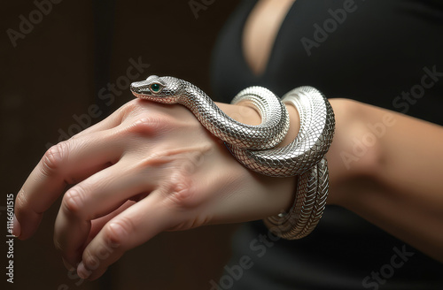 Elegant snake bracelet on wrist - jewelry design for fashion accessories
