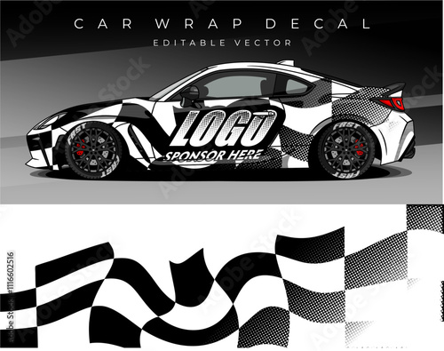 Illustration Vector of Car wrap decal . Livery car design abstract template mockup editable vector. Suitable for racing, rally or daily use