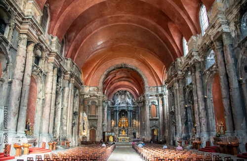 Considered one of Portugal’s national monuments, Igreja de São Domingos (Church of St. Dominic), a Catholic church, still functions despite fire and earthquake damage in Lisbon, Portugal.