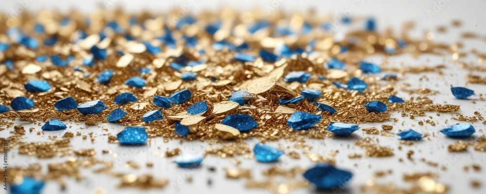 blue and gold glitter scattered on a white background , festive colors, celebration atmosphere, festive light blue and gold glitter scattered on a white background , festive colors, celebration atmosphere, festive light