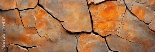 Textured Rocky Wall Surface - A close-up of a rugged rock surface showcasing deep cracks and warm earthy tones, ideal for backgrounds and natural themes. photo