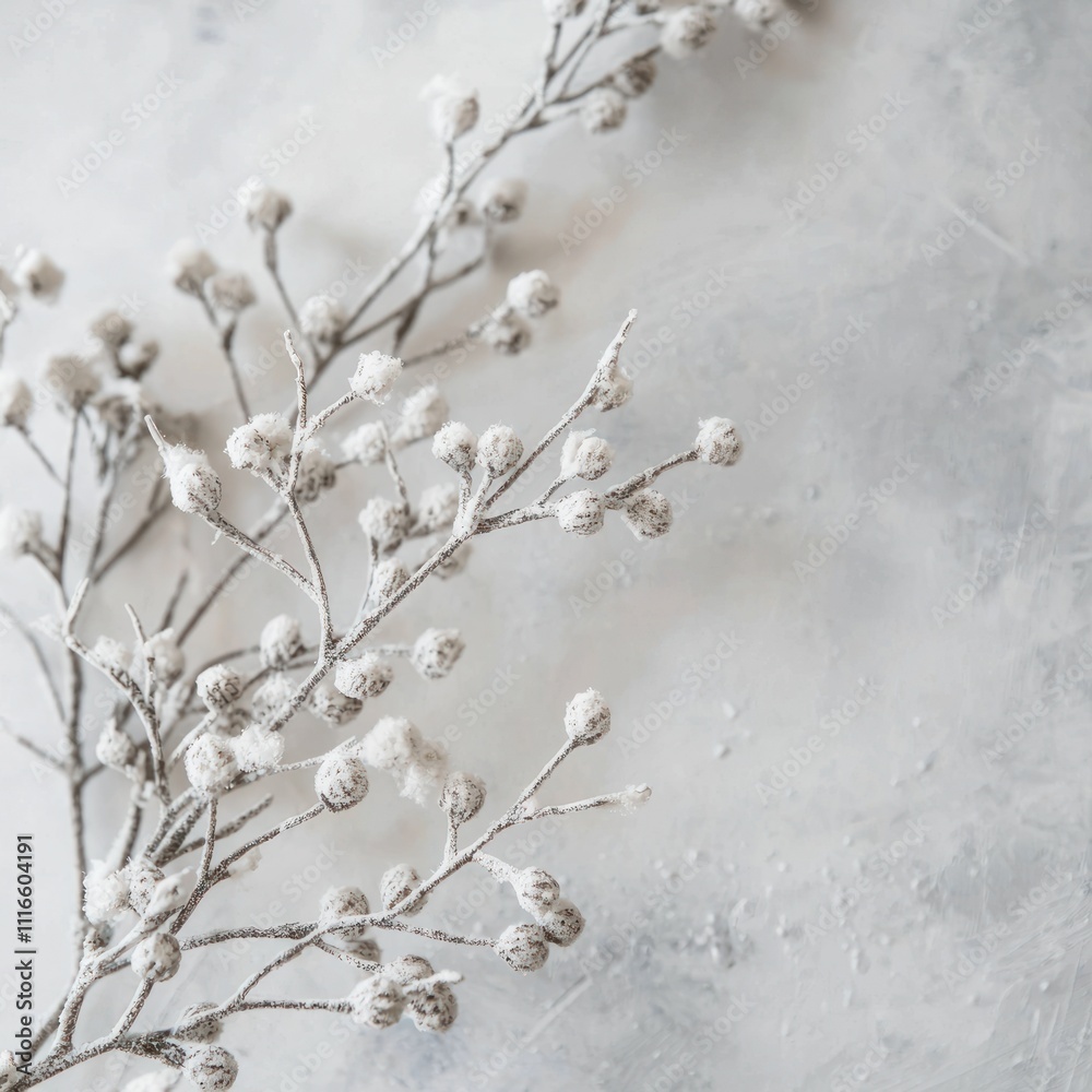 Fototapeta premium Winter Snow Berries Branch Frosty Decor Holiday Background