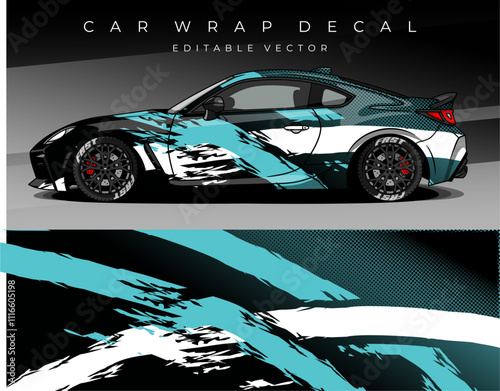 Illustration Vector of Car wrap decal . Livery car design abstract template mockup editable vector. Suitable for racing, rally or daily use