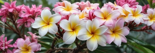 Colorful plumeria blossoms swaying gently in the tropical breeze, flowers , beach flower