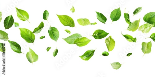 Wallpaper Mural Soaring Green Foliage: Leaves Dancing in the Air Against a Clean Background Torontodigital.ca