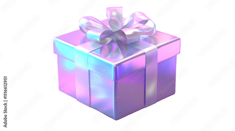 Fototapeta premium white gift box with ribbon fluid holographic Iridescent 3d render icon isolated on transparent background png