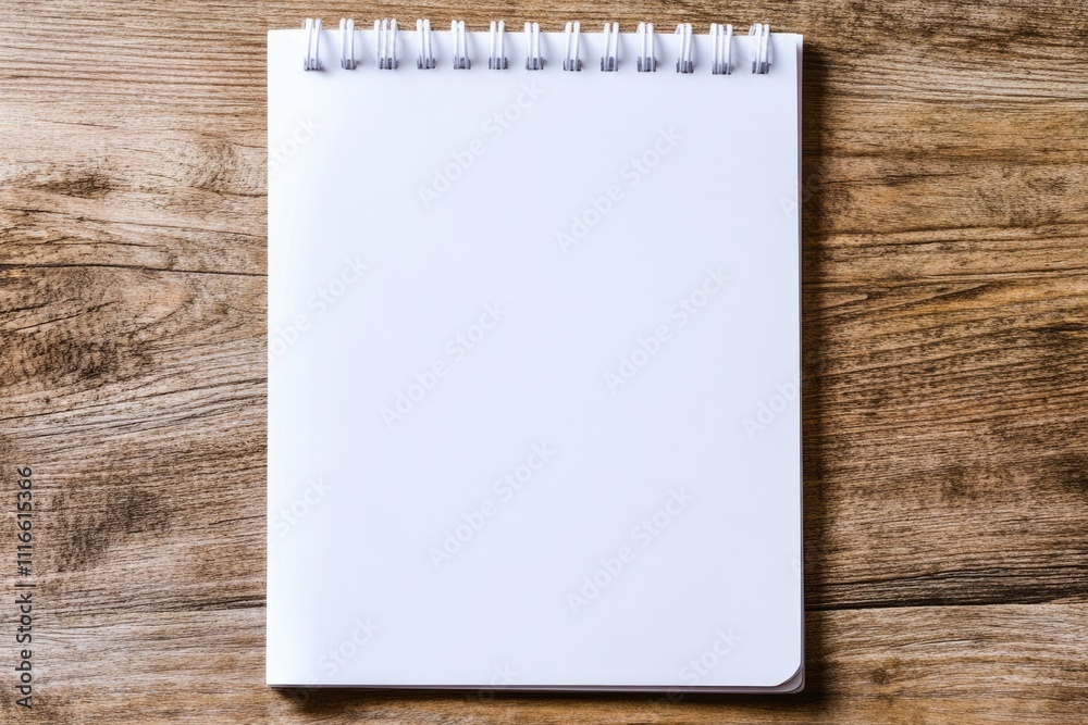 Minimalist Blank Notepad on Wooden Office Desk Surrounded by Laptop and Supplies - Flat Lay with Ample Copy Space Minimalist Blank Notepad on Wooden Office Desk Surrounded by Laptop and Supplies - Flat Lay with Ample Copy Space