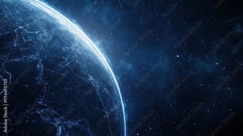Fototapeta premium Earth's glowing edge against a starry cosmic backdrop, AI