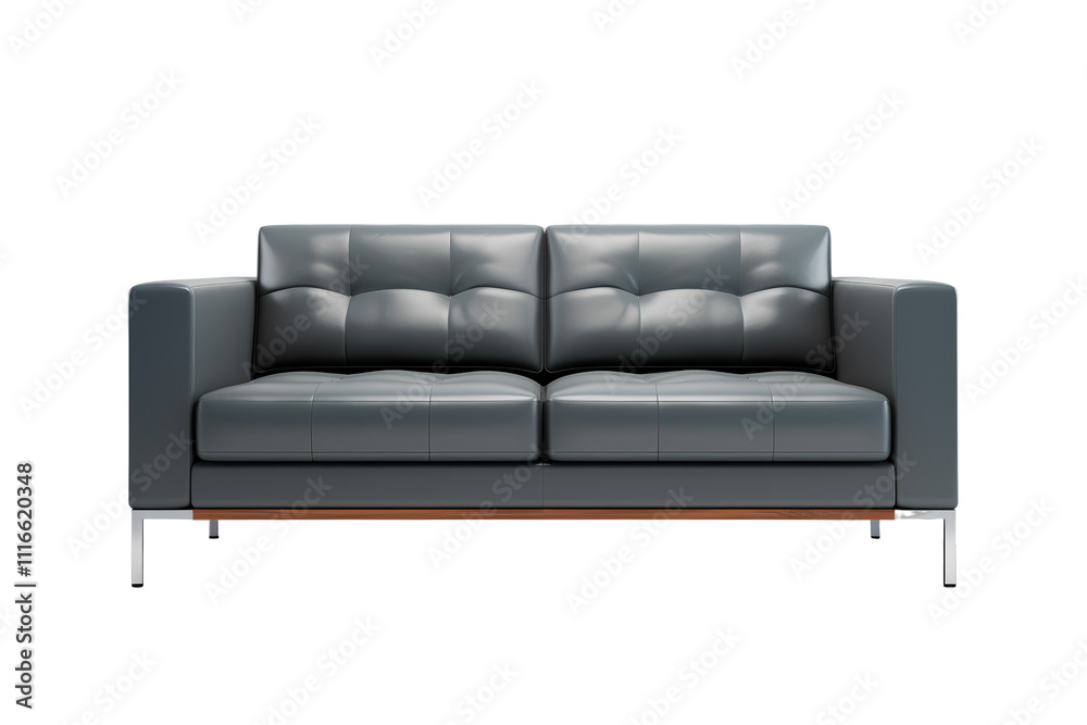 Modern leather sofa, sleek design, minimalistic style, metal legs, tufted backrest, contemporary home decor, isolated on white background. Modern leather sofa, sleek design, minimalistic style, metal legs, tufted backrest, contemporary home decor, isolated on white background.