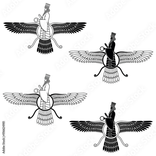 Winged disc of Zoroastrian religion photo