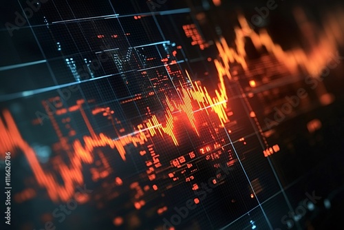 Wallpaper Mural Glowing orange stock market graph rising on a digital screen, featuring a grid and detailed data, illustrating a positive financial trend and encouraging investment growth Torontodigital.ca