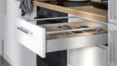 modern kitchen counter drawer 3D rendering
