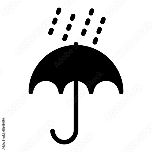 Umbrella icon in glyph style. Umbrella and drizzling rain icon. Weather icon