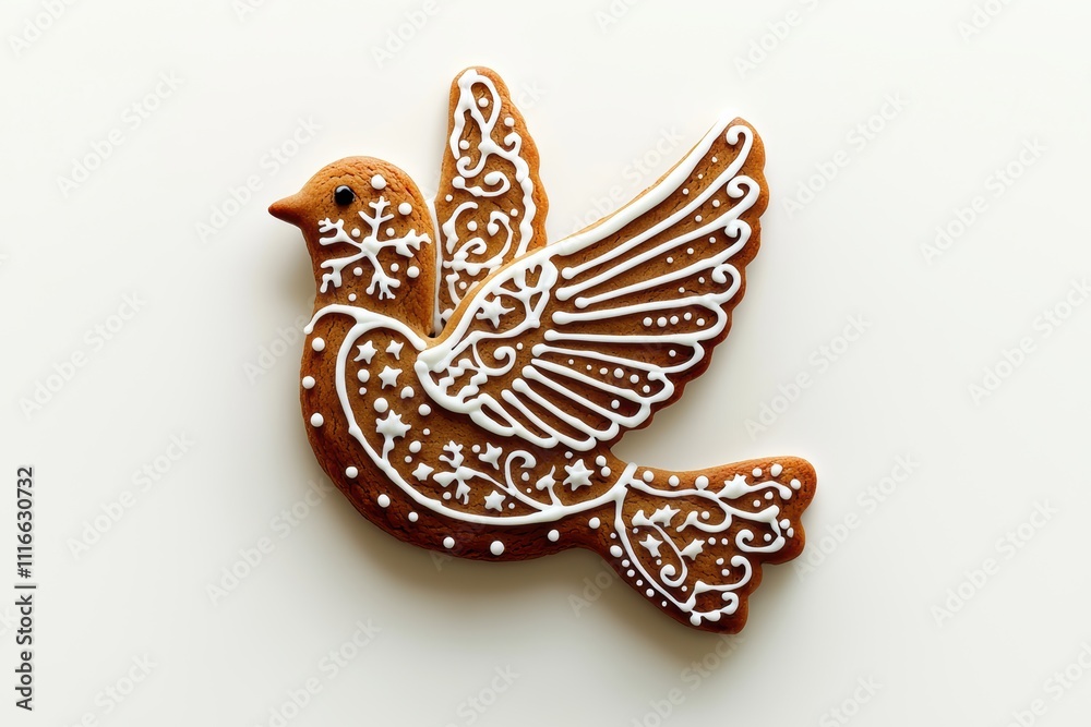 Fototapeta premium This Gingerbread Bird Cookie features exquisite icing, making it a perfect festive treat
