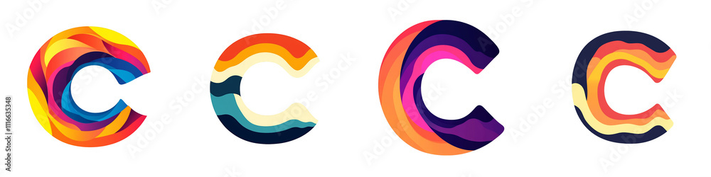 Obraz premium Alphabet C, made with bright wavy colorful pattern, Logo design, letter, isolated on a transparent background