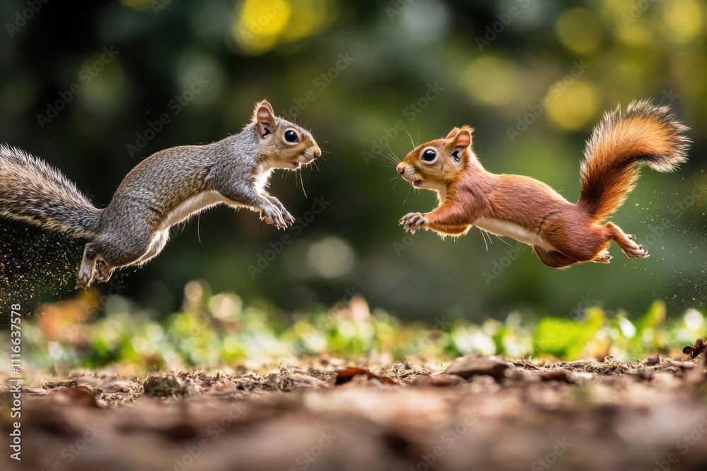 Obraz premium The squirrels chased one another