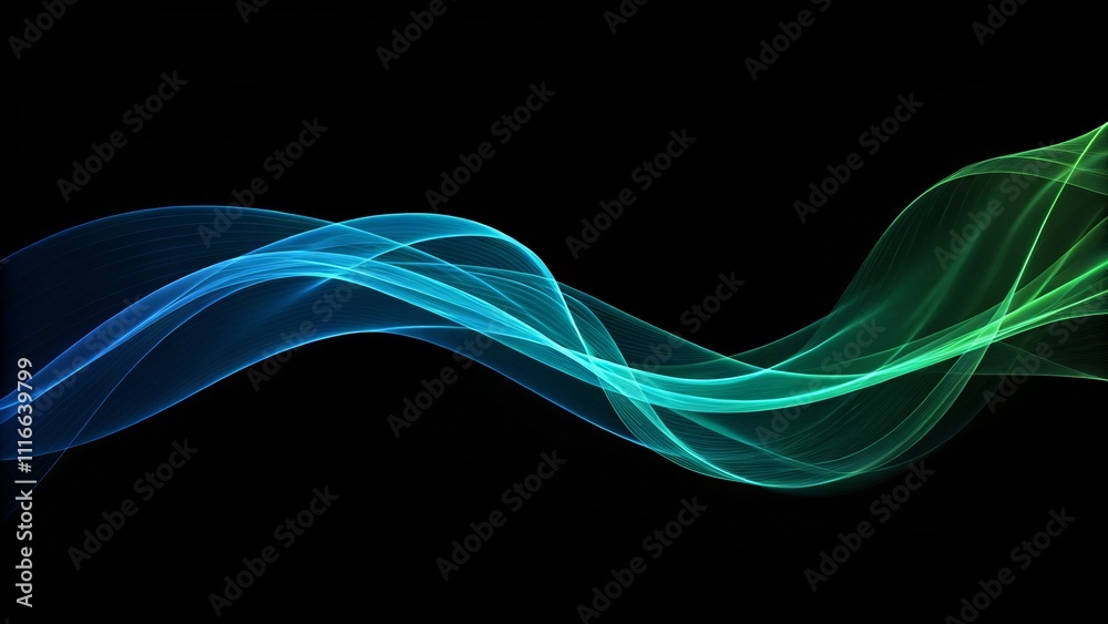 Abstract Teal and Green Flowing Wave Composition on Black Background Abstract Teal and Green Flowing Wave Composition on Black Background
