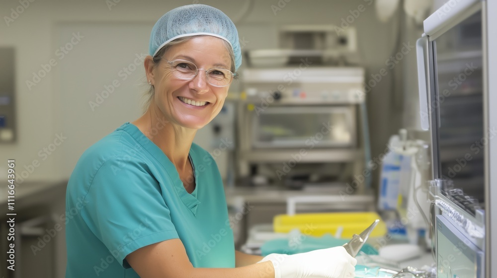 Obraz premium Skilled medical professional prepares surgical instruments in a modern operating room setting
