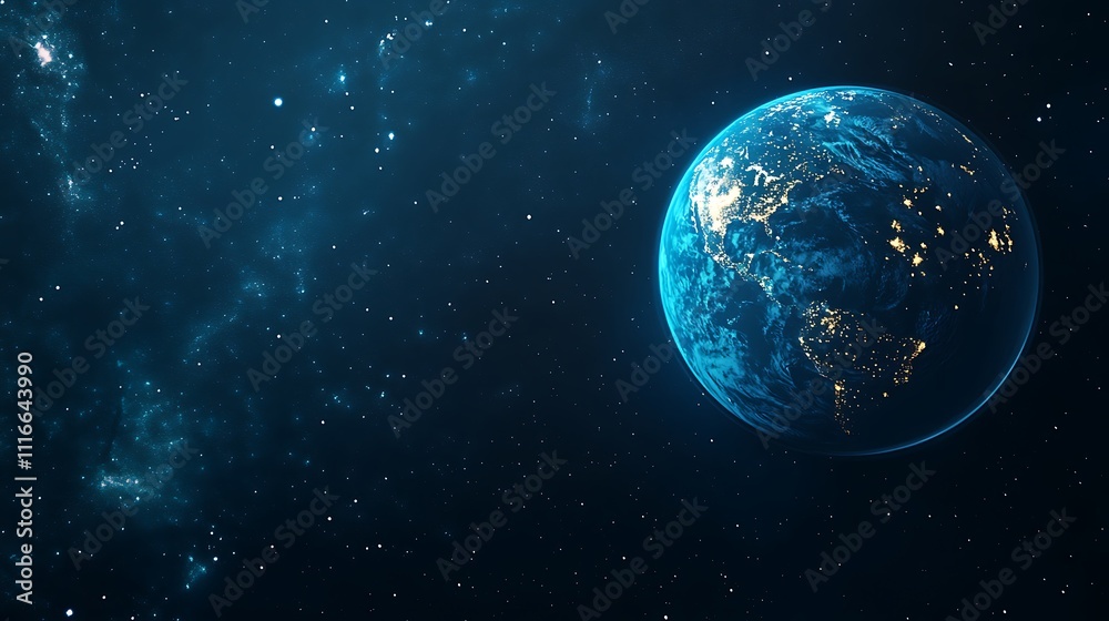 Fototapeta premium Earth floating in vibrant night sky game background theme image