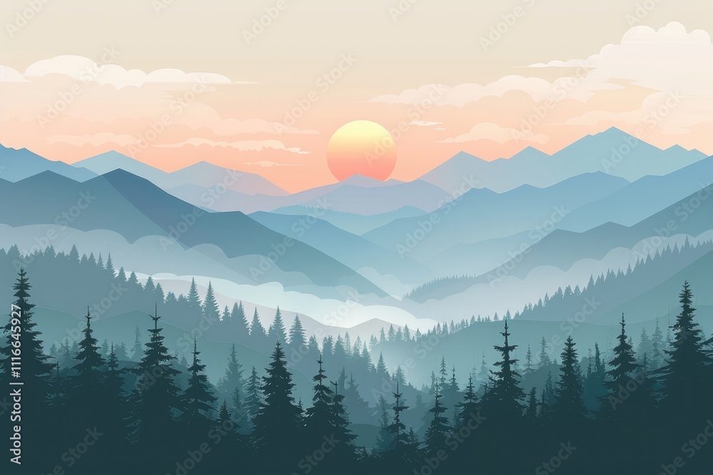 Obraz premium mountain valley the sun with lush green tree surrounded hill and peak natural scenery ai generated