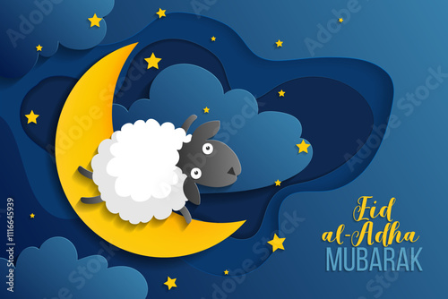 Muslim holiday greeting card Eid al-Adha Mubarak. Translation from Arabic: Eid al-Adha. Vector EPS10	
