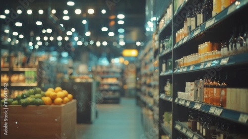 Wallpaper Mural Blurred View of a Grocery Store Aisle with Produce and Shelves of Products Torontodigital.ca