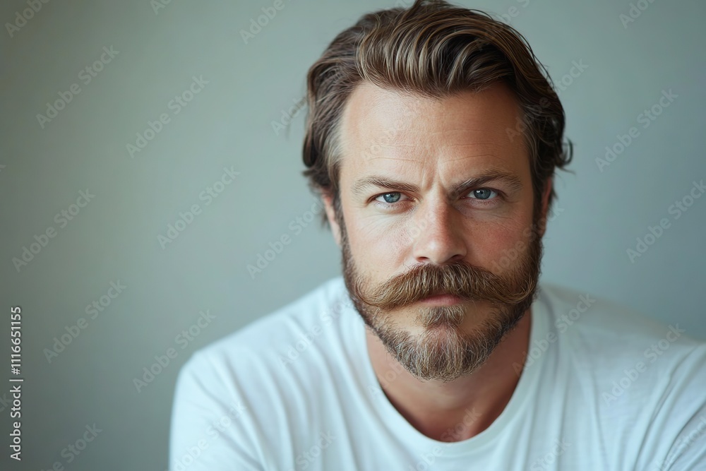 Obraz premium Groomed hipster with long mustache after visiting the barbershop