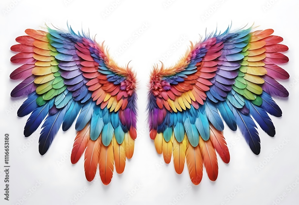 Obraz premium Beautiful magic rainbow colorful glittery shining wings, hand drawn