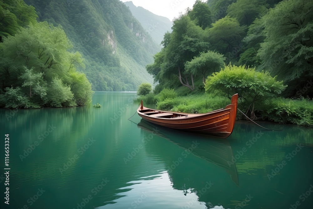 An empty boat in a river and clouds on the sky
An empty boat in a river and clouds on the sky