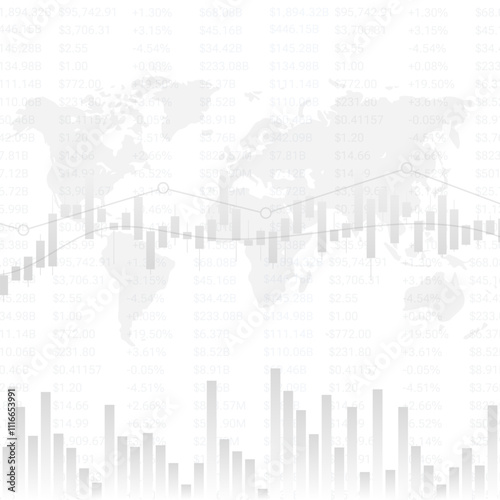 Business candlestick and volume chart, investment trading stock market on white background. Vector illustration