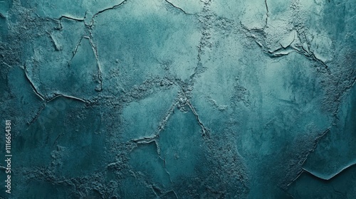 Teal textured wall with cracked plaster, grunge background.
