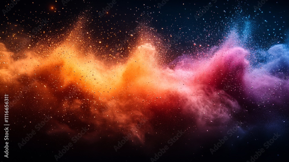 colorful cosmic explosion of vibrant dust particles on dark background, abstract art concept colorful cosmic explosion of vibrant dust particles on dark background, abstract art concept