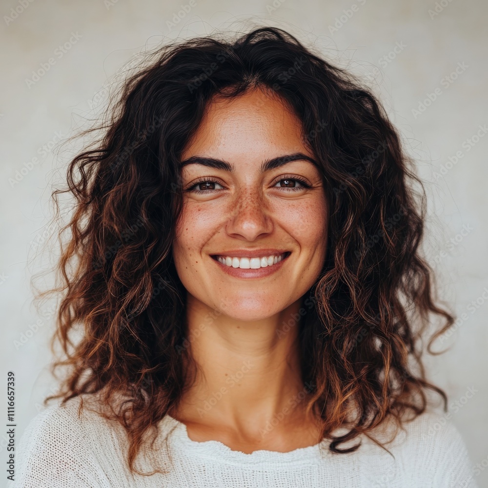 A joyful and smiling woman portrait on solid background A joyful and smiling woman portrait on solid background