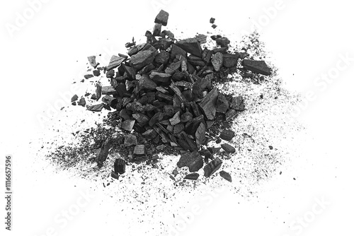 Obraz na plátne Pile of natural wooden charcoal particles isolated on a white background