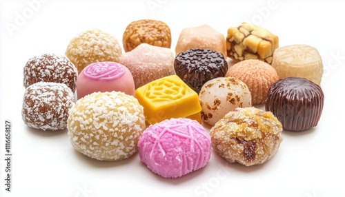 Assorted Middle Eastern Sweets: Maamoul, Awameh, And Basbousa. Traditional Arabic Ramadan, Eid Al Fitr, And Eid Al Adha Sweets Collection. photo