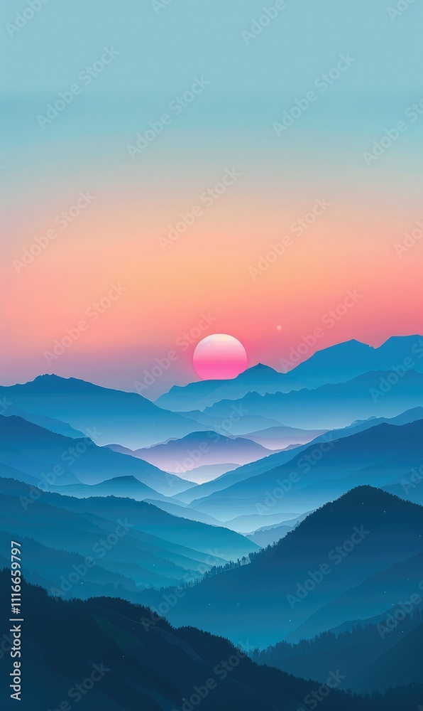 Fototapeta premium mountain valley the sun with lush green tree surrounded hill and peak natural scenery ai generated