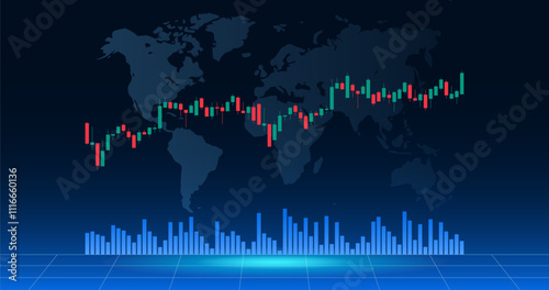 This vector illustration portrays a dynamic candlestick chart used in financial markets, emphasizing forex trading concepts. Ideal for anyone seeking to visualize market trends and trading strategies.