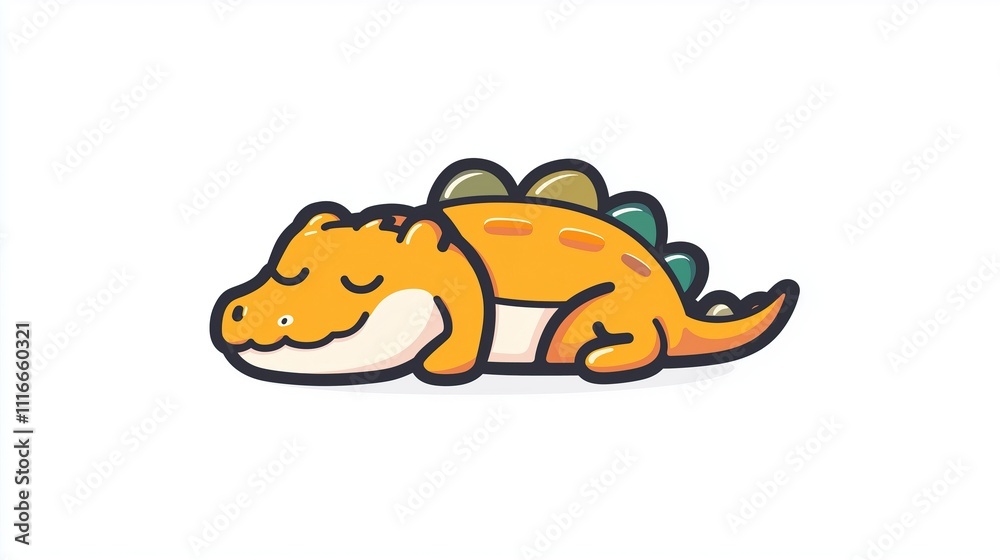 Fototapeta premium Cute sleeping crocodile 2D Logo on a white background