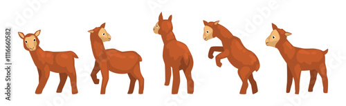 Little Brown Lamb Animal with Hoof Vector Set