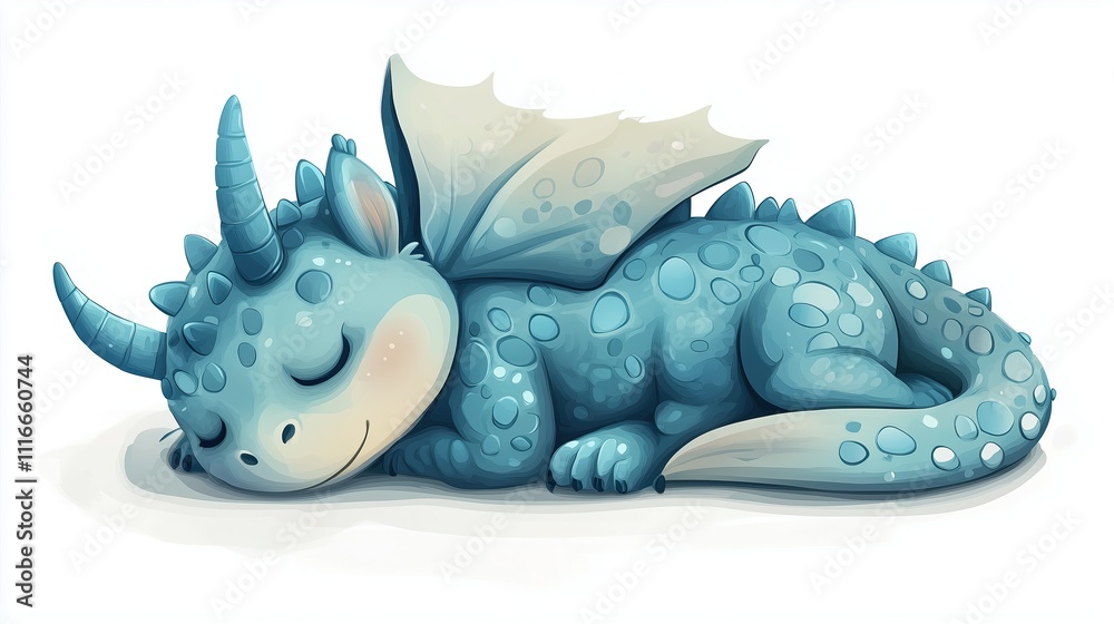 Fototapeta premium Cute sleeping dragon 2D Logo on a white background