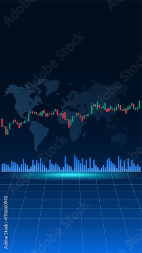 A chart of stock market crypto candlesticks on a dark background. Analysis of investment trading in the field of cryptocurrencies, stocks and forex. Vector illustration