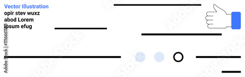 Thumbs-up icon, text placeholders, progress indicators and lines denoting sections. Ideal for user interface, user experience, web design, digital content organization, approval concept, interactive