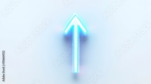 Futuristic Glowing Neon Blue Up Arrow on White Background