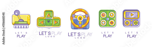 Lets Play Logo Design with Colorful Gaming Element Vector Set