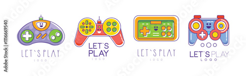 Lets Play Logo Design with Colorful Gaming Element Vector Set