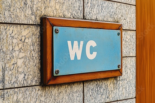 Plate with toilet sign WC in a public area photo