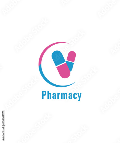Pharmacy medical capsule logo vector, Medical logo vector illustration